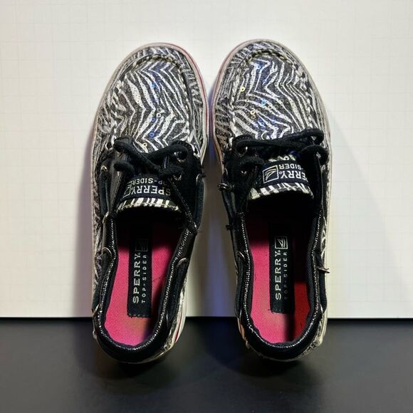 Girls SPERRY Top-Sider Bahama Sequin Zebra Print Boat Shoes / Size 13M - Picture 6 of 10